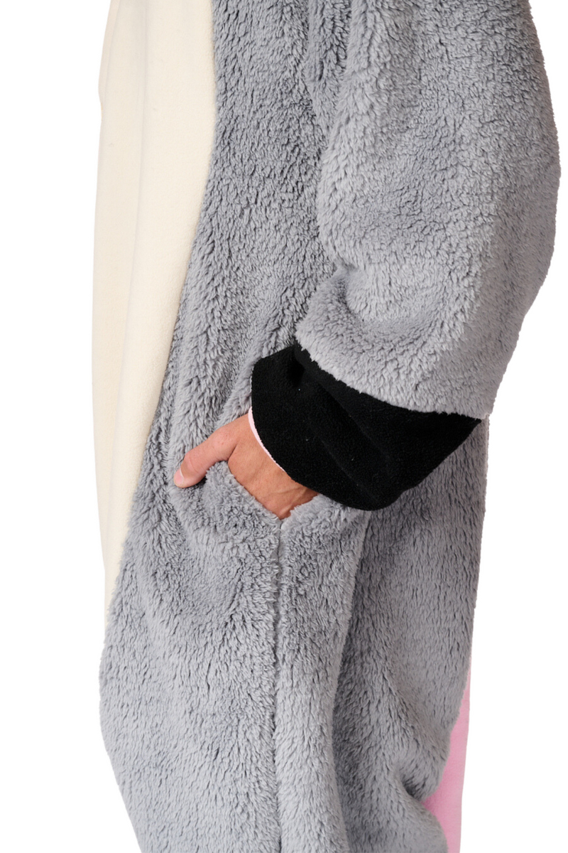 Opossum Onesie Pajamas For Adults - Roadkill Halloween Costume With Tire Tracks & X Eyes, Unisex Animal Cosplay