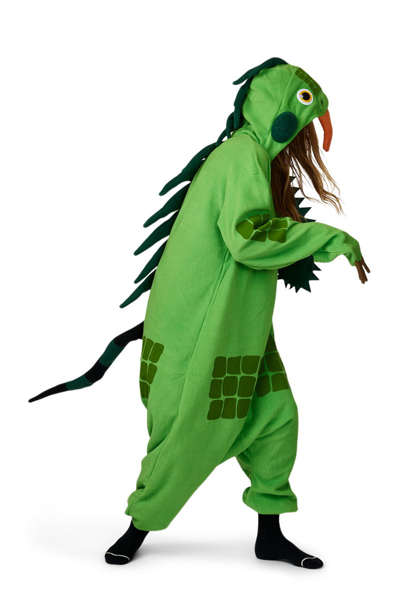 Green Iguana Animal Kigurumi Adult Onesie Costume Pajamas Side Detail